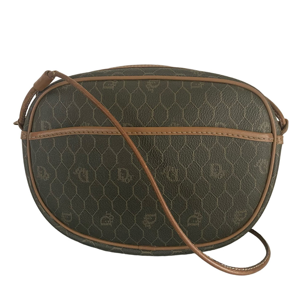 1980s Christian Dior Crossbody Bag Brown Honeycomb Monogram Coated Canvas VTG